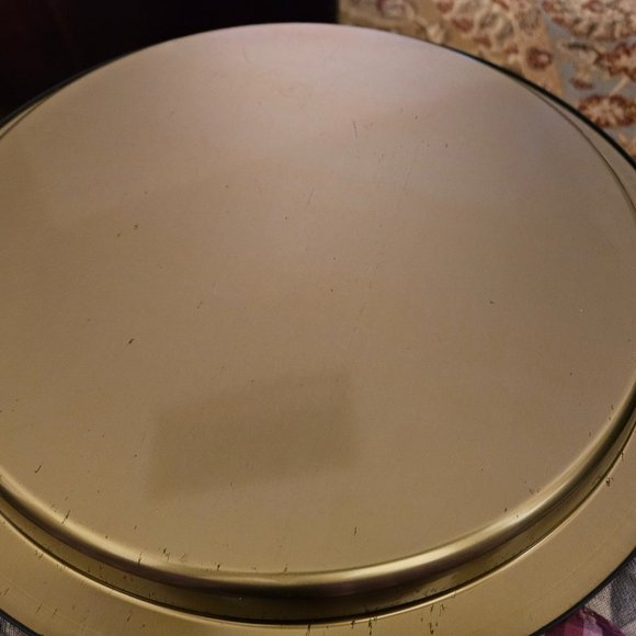 vintage 80s metal round tray 2 geese ducks w/blue bows - Picture 6 of 6